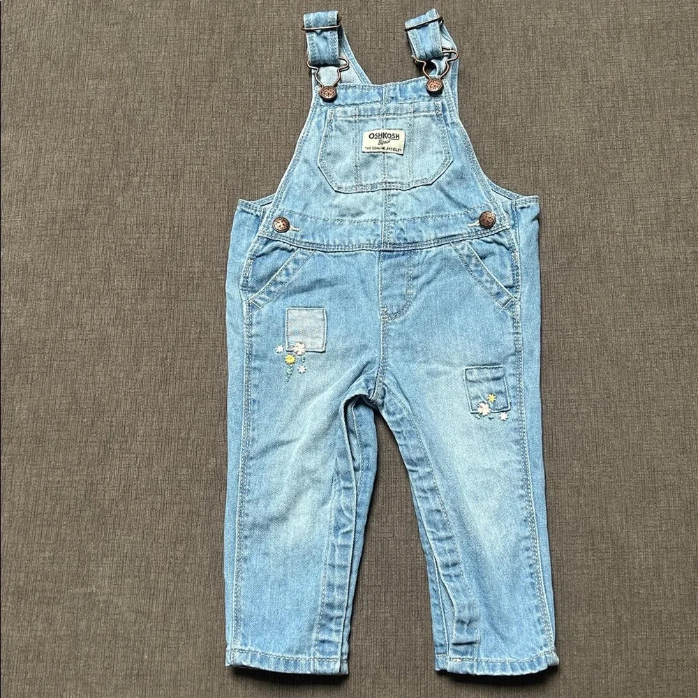 Osh Kosh B’gosh denim overalls floral embroidery size 9 months